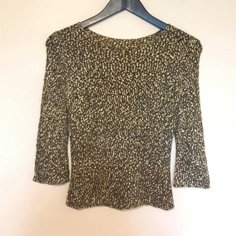 Vintage 90s  80s gold and black leaf knit top